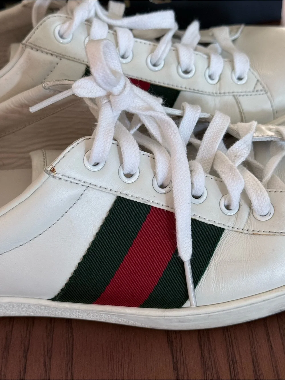 Gucci Ace Men’s Leather Web Sneakers White Green Red Size 7.5